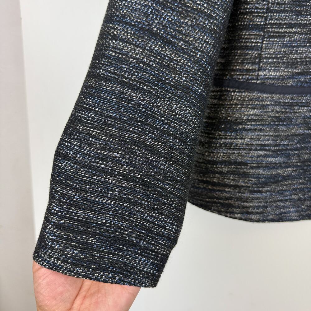 Lafayette 148 Woven Zip Up Dressy Jacket Navy Blue Black Wool Blend - Size 6 - Picture 4 of 10